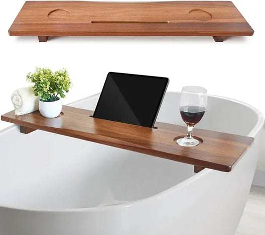 DAOYOUSKY Luxe Premium Acacia Wood Bathtub Tray Caddy with Adjustable Legs, 35x9 Inch Large Wooden Bath Tub Board, Anti-Tipping Bath Shelf Over Tub, Bathtub Accessories - ModernBath