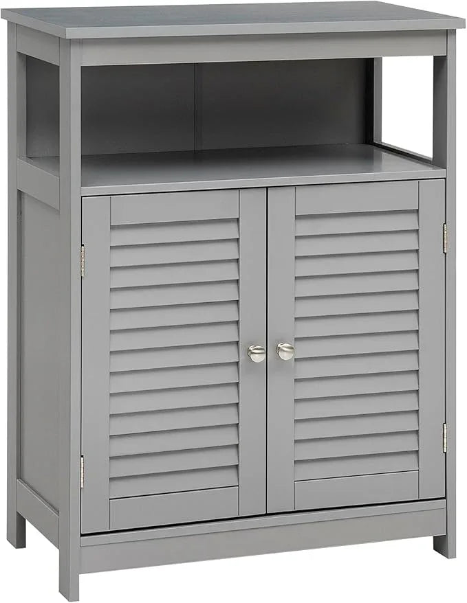 LDAILY Freestanding Organizer Cabinet with Double Shutter Doors, Adjustable Shelf, Wooden Floor Cabinet for Bathroom & Kitchen, Grey - ModernBath