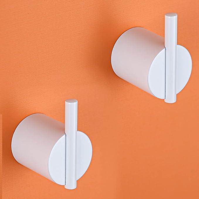 RANDOM Towel Hooks White Wall Hooks Individual Coat Hooks Stainless Steel Hand Towel Holder Modern Metal Robe Hook for Bathroom Kitchen Wall Mounted 2 Pack - ModernBath