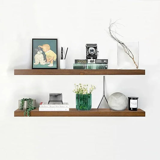 Homeforia Classic Walnut 42 inch Floating Shelf, High End Solid Real Wood Small 42inch Floating Shelves for Wall Mounted, 42in Floating Shelves, Heavy Duty Bracket, 42 X 6.5 X 1.75 inches, Set of 3 - ModernBath