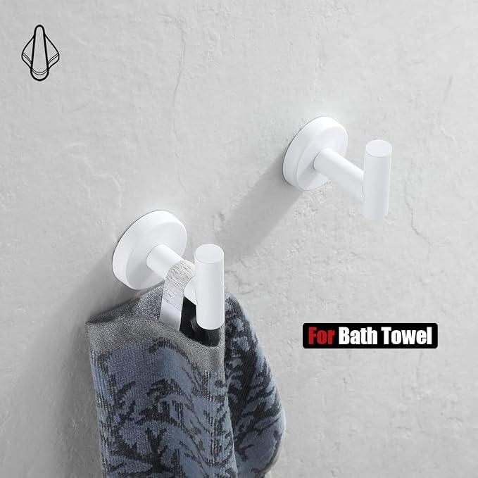JQK Bathroom Towel Hook White, Coat Robe Clothes Hook for Bathroom Kitchen Garage Wall Mounted (2 Pack), 304 Stainless Steel 0.8mm Thicken, TH100-WH-P2 - ModernBath
