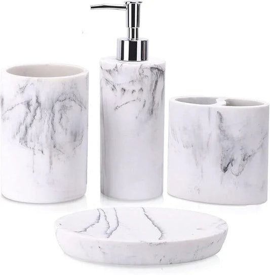 ZCCZ Bathroom Accessory Set, 4 Pcs Marble Look Bathroom Vanity Countertop Bathroom Décor Sets Accessories with Soap Dispenser, Toothbrush Holder Set, Tumbler, Soap Dish - ModernBath