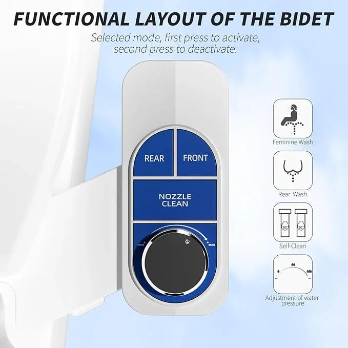 SAMODRA Non-Electric Bidet - Self Cleaning Dual Nozzle (Frontal and Rear Wash) Fresh Water Bidet Toilet Seat Attachment with Independent Adjustable Water Pressure (Ocean Blue) - ModernBath