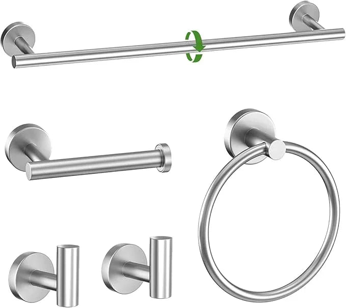 5-Piece Towel Bar Set Brushed Nickel Bathroom Hardware Set Include Towel Bar Towel Ring Paper Towel Holder Coat Hooks Stainless Steel Wall-Mounted 23.6 in - ModernBath