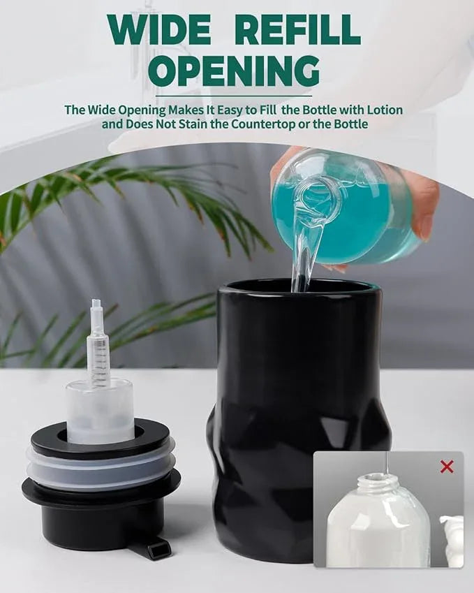 BosilunLife Hand Soap Dispenser - Foam Soap Dispenser Bathroom Ceramic Dish Liquid Soap Dispenser for Kitchen, Bathroom Countertop Soap Dispensers (Black-Foam-Sculpt) - ModernBath