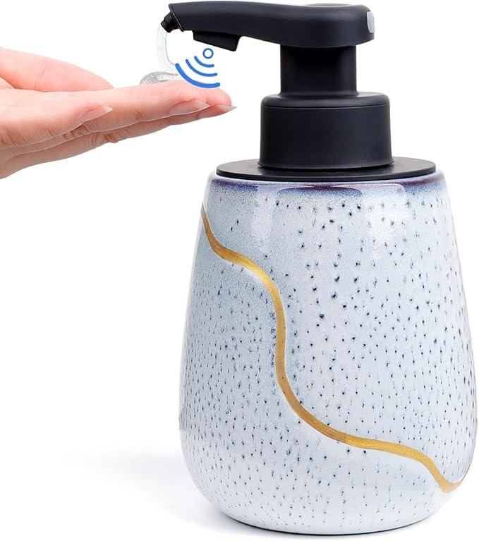 BosilunLife Automatic Soap Dispenser Bathroom - Liquid Hand Free Dispenser Smart Electric Ceramic Lotion Soap Dispenser Touchless with Waterproof Pump Rechargeable for Dish Soap, 17oz, Speckled Blue - ModernBath