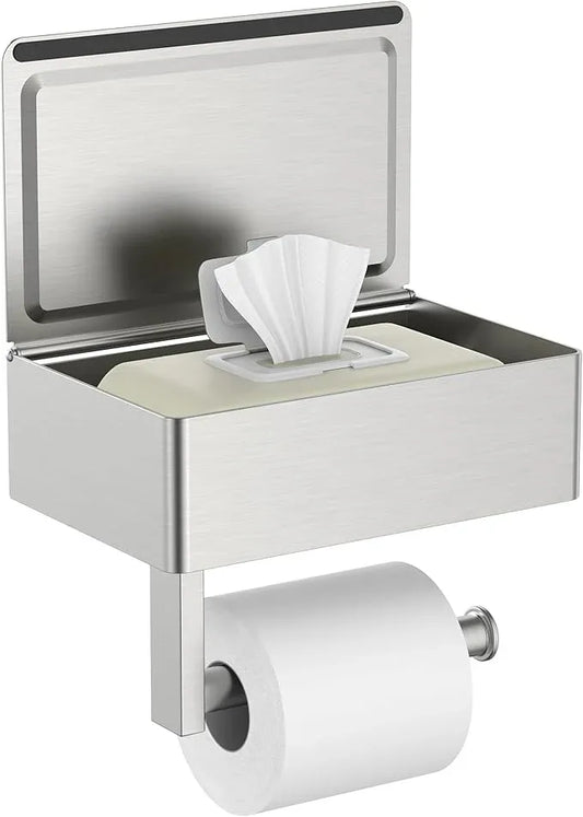 FORIOUS Toilet Paper Holder with Shelf, SUS304 Stainless Steel Wall Mount Toilet Paper Roll Holder, Flushable Wipes Dispenser Fits for Bathroom Wipe Storage, Bathroom Organizer Brushed Nickel - ModernBath