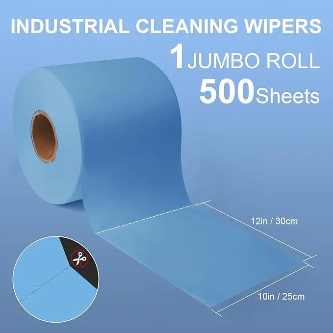 Synvicovan Multi-purpose Industrial Cleanroom Wipes, Lint-Free Jumbo Roll Cleaning Wipes, High Absorbency，12"x 10", Roll of 500 Sheets (Blue) - ModernBath