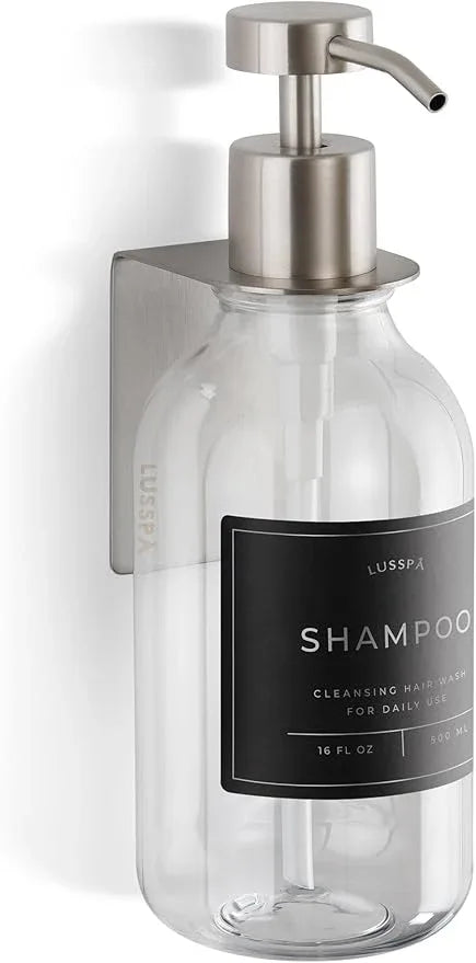 Shampoo & Conditioner Dispenser - Shower Soap Dispenser Wall Mounted - 16.9 Oz Plastic Bottle with Pump & Holder - Shampoo Dispenser - Shower Dispenser Chamber No Drill (1 X Clear/Silver) - ModernBath
