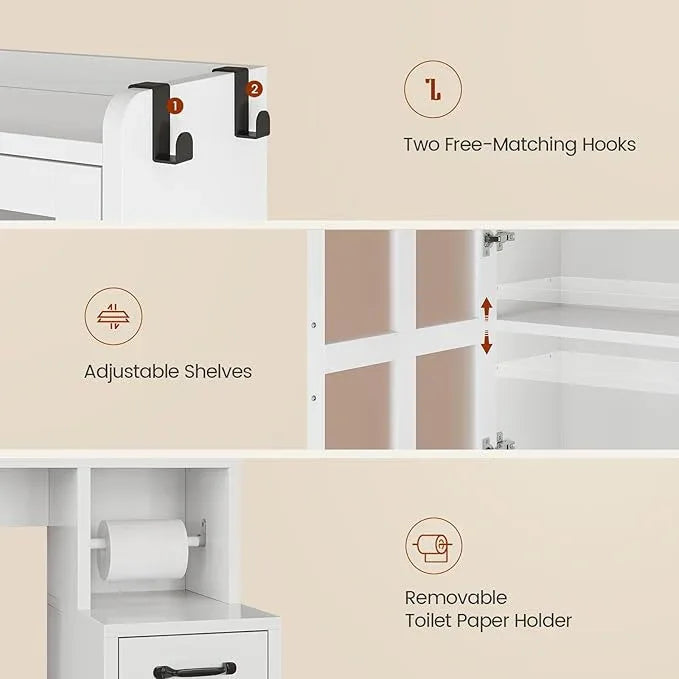 Over The Toilet Storage Cabinet with Pulley Small Bathroom Storage Cabinet, Space Saver W/Adjustable Shelf & Glass Doors for Bathroom, Restroom, Laundry (Frosted Mirror-Type B) - ModernBath