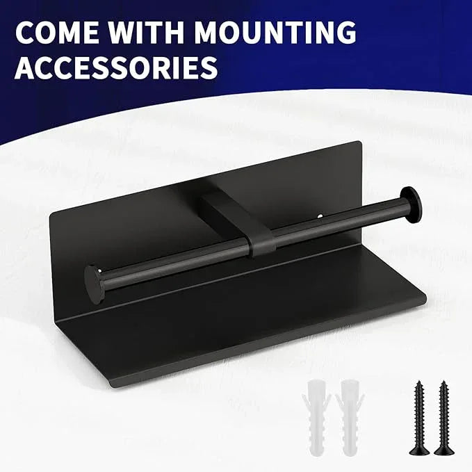 YUMORE Toilet Paper Holder, 304 Stainless Steel Bathroom Double Roll Tissue Holder with Shelf, Wall Mounted Washroom Dual TP Dispenser Storage（Black） - ModernBath