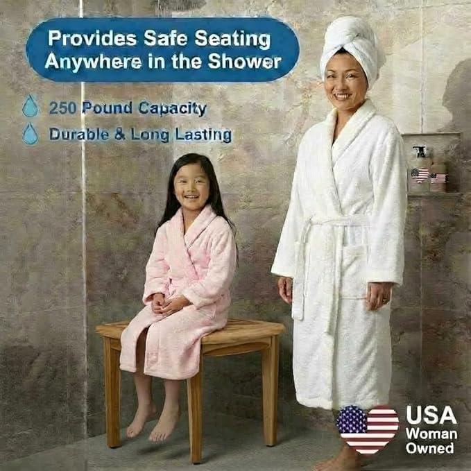 EcoDecors SnazzyCorner Waterproof Teak Wood Shower Bench Stool Seat Chair For Inside Shower Provides Safety, Storage, and Organization For Bathroom Accessories - ModernBath