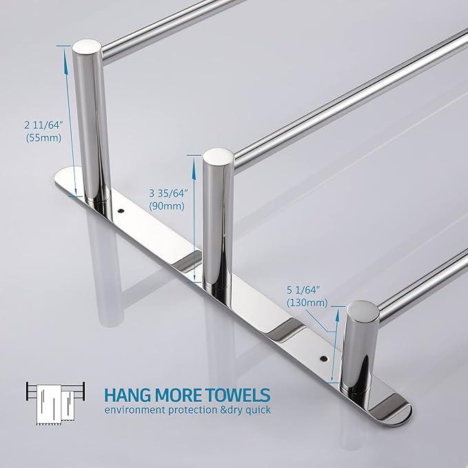 KOKOSIRI Bath Towel Bars Bathroom 3-Tiers Ladder Towel Rails Wall Mounted Towels Shelves Rack Stainless Steel, Polished Chrome, B5002CH-L24 - ModernBath