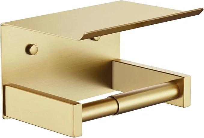 KOKOSIRI Roll Paper Holder Spring Loaded Tissue Paper Holder Bathroom Toilet Roll Holder with Shelf Wall Mounted Stainless Steel Brushed Gold B2012BG - ModernBath