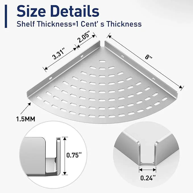 2 Pack Corner Shower Shelves 304 Stainless Steel Shower Corner Shelf Brushed Nickel Bathroom 8 in Prevent Rust Drilling Installation - ModernBath