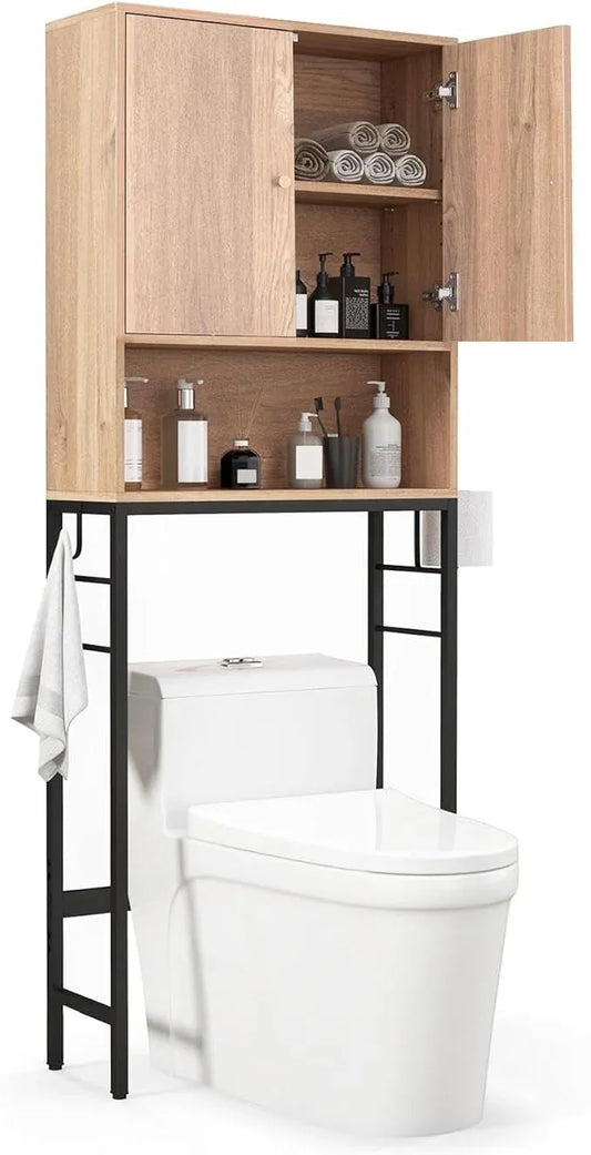 Over-The-Toilet Storage Cabinet, Metal Frame, Adjustable Shelf & Open Compartment, Freestanding Bathroom Organizer for Toilet & Laundry Room - ModernBath