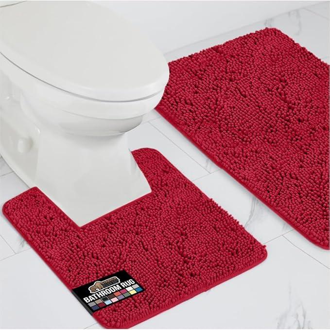 GORILLA GRIP Bathroom Rug Sets, Soft Chenille 2 Piece Area Rugs Set, Toilet Base Mat and 30x20 Carpet, Absorbent Microfiber Washable Mats Dry Quickly, Home Décor and Bath Room Accessories, Red - ModernBath