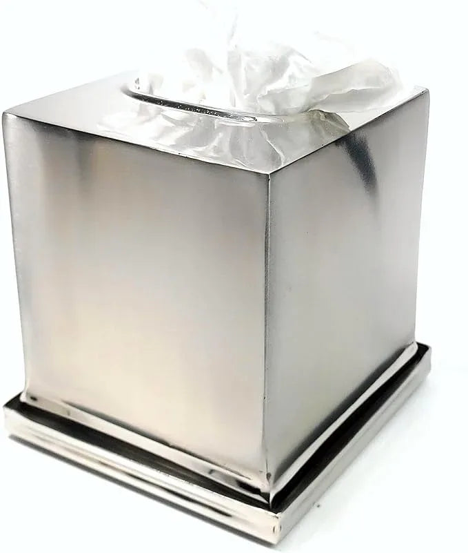 3SCompany Infinity Tissue Box Cover with Base Tray, Shiny and Satin/Brushed Two Tone - ModernBath