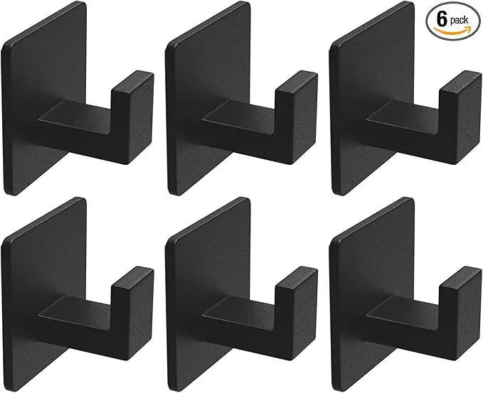 VAEHOLD 6 Pack Adhesive Towel Hooks, Heavy Duty Wall Hooks Aluminum Black Hooks for Hanging Coat, Hat, Towel, Robe, Clothes, Shower Hook for Door, Office, Kitchen, Bathroom (Black) - ModernBath