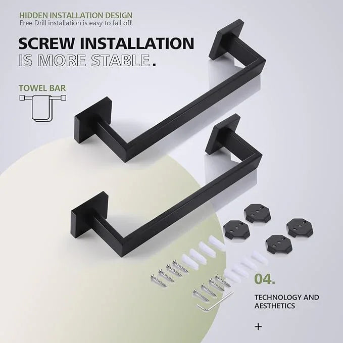 KOKOSIRI 12-Inch Single Towel Bar, Bathroom Kitchen Towel Holder, Wall Mounted SUS304 Stainless Steel Towel Rack 2 Pack, Matte Black, B4003BK-L12-P2 - ModernBath