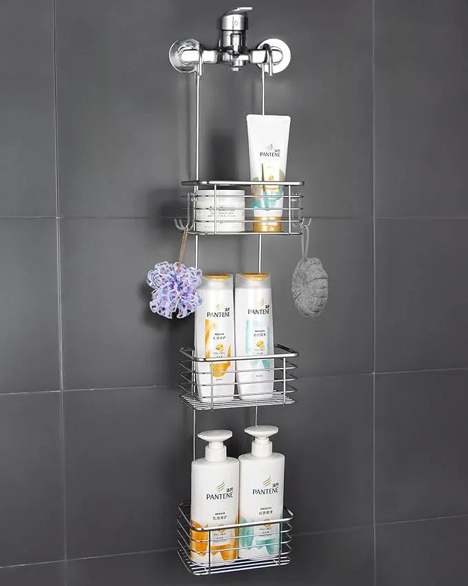 YQH 3-Tier Hanging Shower Rack - Door Organizer with 2 Hooks for Razor, Shower Balls and More (3 Tiers) - ModernBath