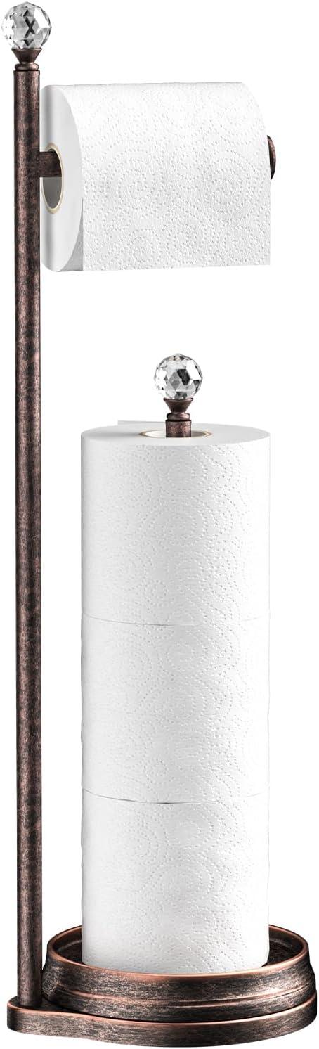 Toilet Paper Holder for Bathroom, Heavy Weighted Metal Free Standing Toilet Paper Holder Stand with Crystal Ball, Toilet Paper Roll Stand for Bathroom Accessories (Oil Rubbed Bronze) - ModernBath