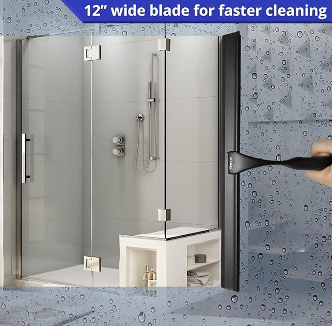 HOME SO Shower Squeegee in Matte Black; Effective Rubber Blade Squeegee for Windows, Glass Shower Doors, Car Windshield, Mirrors, Tile Walls, Kitchen Surfaces and More (Black, 12 inch) - ModernBath