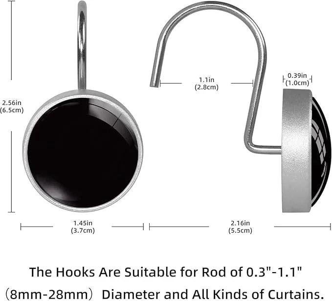 Black Shower Curtain Hooks Set of 12 Rustproof Metal Decorative Shower Hooks for Curtains Rods Shower Curtain Rings for Bathroom Living Room Bedroom - ModernBath