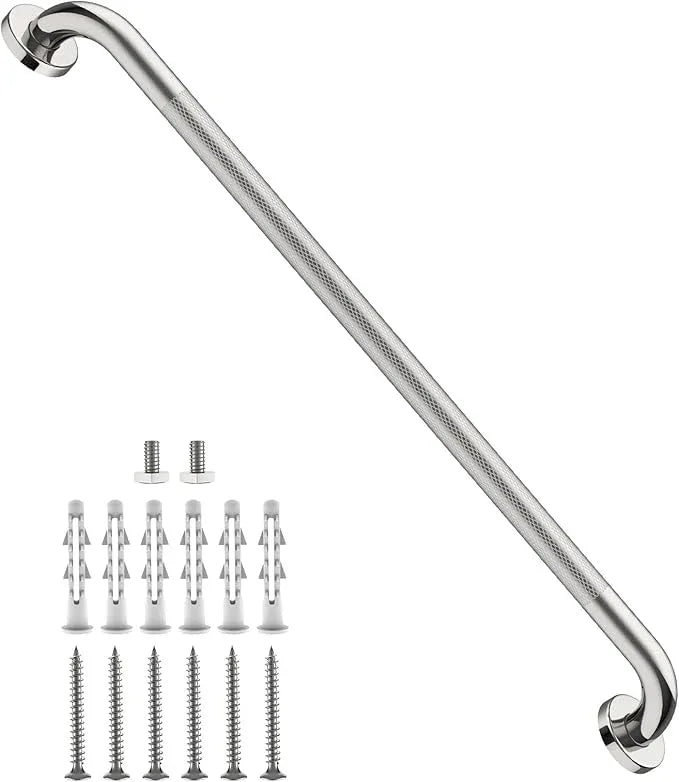 36 Inch Anti Slip Shower Grab Bar, Munzong Bathroom Grab Bar for Showers, Brushed Nickel Knurled Handicap Balance Bar,Safety Hand Rail Support Elderly Senior Assist Bath Handle - ModernBath