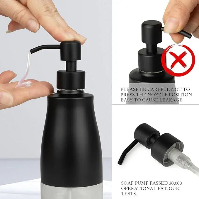 Gaussra Black Soap Dispenser with Coaster and Stickers, Dish Soap Dispenser for Kitchen, Hand Soap Dispenser for Bathroom, 304 Stainless Steel Glass Lotion Dispenser (2 Pack) - ModernBath