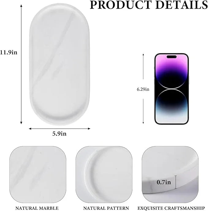 Koville 12"x6" Elegant White Marble Bathroom Tray, Natural Marble Vanity Trays for Home Decor, Stone Perfume Organizer Jewelry Dish for Dresser, Luxury Vanity Tray, Stone Storage Trays - ModernBath