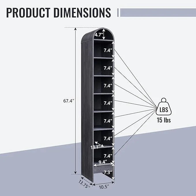 67" Tall Arched Bathroom Storage Cabinet, 8-Tier Modern Farmhouse Storage Cabinet with Adjustable Shelves, Wood Freestanding Cabinet for Bathroom, Living Room, Entryway, Hallway (Dark Grey) - ModernBath