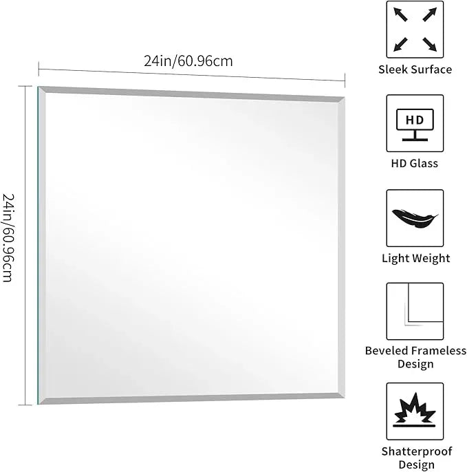 KOCUUY Beveled Square Mirror, 24x24 Inch Frameless Bathroom Mirror for Over Sink, Upgraded Shatterproof Beveled Unframed Design Mirror for Bathroom, Bedroom, Hang Horizontal/Vertical - ModernBath