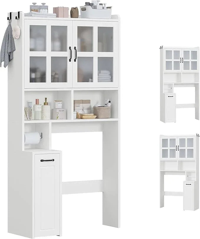 Over The Toilet Storage Cabinet with Pulley Small Bathroom Storage Cabinet, Space Saver W/Adjustable Shelf & Glass Doors for Bathroom, Restroom, Laundry (Frosted Mirror-Type B) - ModernBath