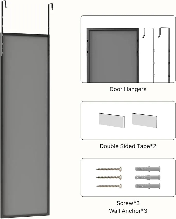 Kosmonia 48x14 Inch Full Length Tempered Glass Door Mirror - Over The Door Hanging, No Drill Installation, Suitable for Bedroom & Closet, Sturdy Hanging Design - ModernBath