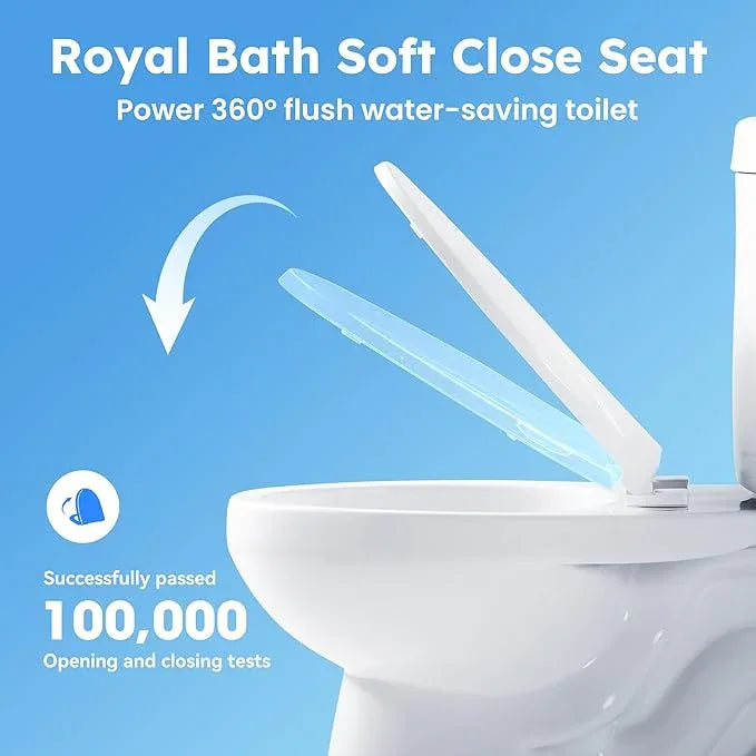 Royal Bath 360° TSUNAMI Flush Two-piece Toilet: 17.3" ADA Height, Nano Self-Cleaning, WaterSense/MAP/CUPC Certified, 1.01 Gal Side-Mounted Flush, Elongated Bowl & Soft-Close Seat,12" Rough-In - ModernBath