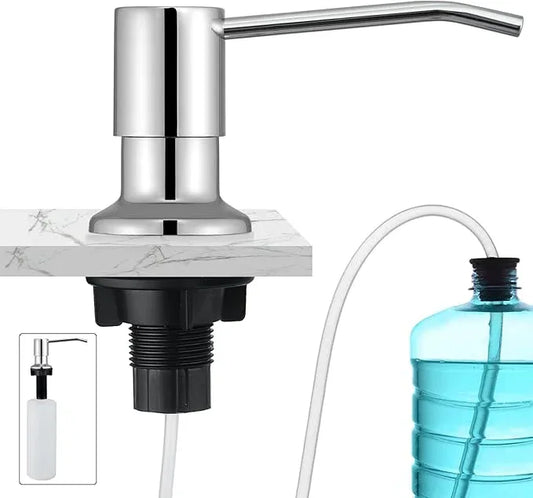 CREA Chrome Built-in Soap Dispenser for Kitchen Sink,Stainless Steel Kitchen Dish Soap Dispenser Pump,in Counter Soap Dispensers Under Sink Mouted Set 39" Tube 17oz Large Bottle - ModernBath