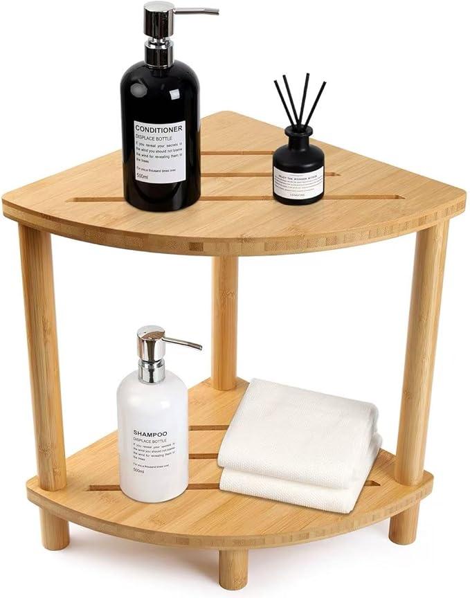 GUGIGIP Upgraded Bamboo Corner Shower Stool for Inside Shower Waterproof,2-Tier Shower Foot Rest with Storage Shelf,Corner Shower Shelf Bench Caddy Shaving Leg,Bath Seat,Gifts for Women Mom - ModernBath
