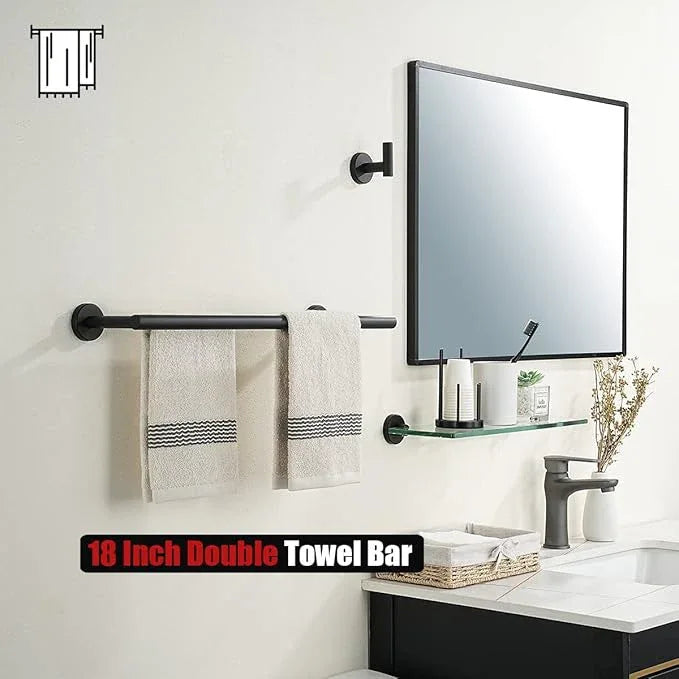 JQK Black Double Towel Bar, 19 Inch 304 Stainless Steel Thicken 0.8mm Towel Rack Bathroom, Towel Holder Matte Black Wall Mount, Useable Length 16 Inch, TB100L16-PB - ModernBath