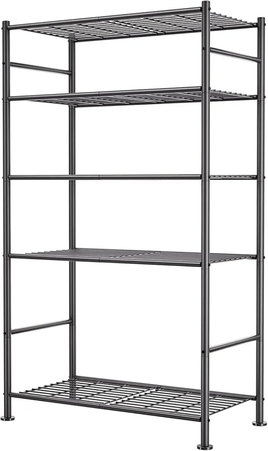 5 Tier Shelf Organizer Rack, Metal Shelving Unit with Adjustable Leveling Feet, Space-Saving Storage Shelves for Garage Closet Laundry Bathroom Kitchen Pantry, 33.07”Wx12.6”Dx72.04”H,Black - ModernBath