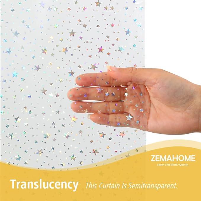 ZEMAHOME Holographic Thin 3D EVA Shower Curtain Liner Glitter Star, 72x72 Premium Light Weight Clear Plastic Bathroom Shower Curtain with Rustproof Metal Grommets for Shower Stall, Bathtubs(No Hooks) - ModernBath