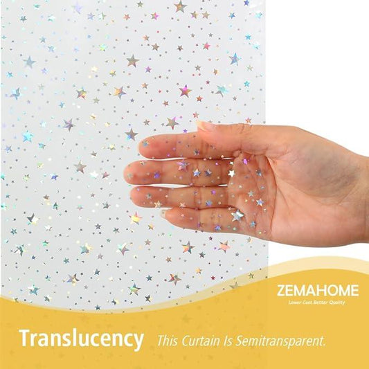 ZEMAHOME Holographic Thin 3D EVA Shower Curtain Liner Glitter Star, 72x72 Premium Light Weight Clear Plastic Bathroom Shower Curtain with Rustproof Metal Grommets for Shower Stall, Bathtubs(No Hooks) - ModernBath