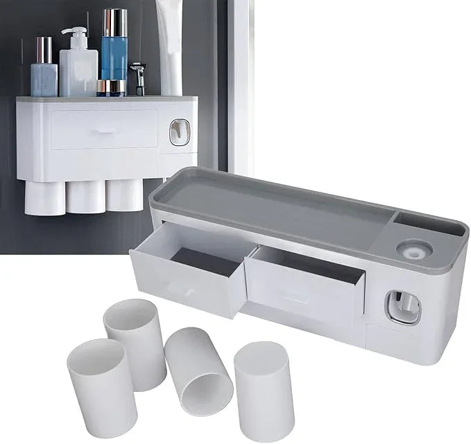 Hanging Magnetic Toothbrush Holder Set with Toothpaste Dispenser Squeezer Toiletry Drawer Holder for Bathroom - ModernBath