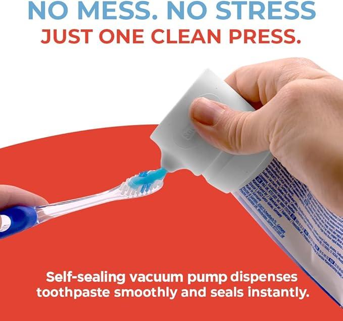 SqueezMe EasyPump Toothpaste Dispenser Cap - Self Closing Silicone Toothpaste Cap for Kids & Adults - No-Mess, Standing Design - Universal Fit for Tubes Up to 230g - Push-On, No-Twist Easy Install - ModernBath