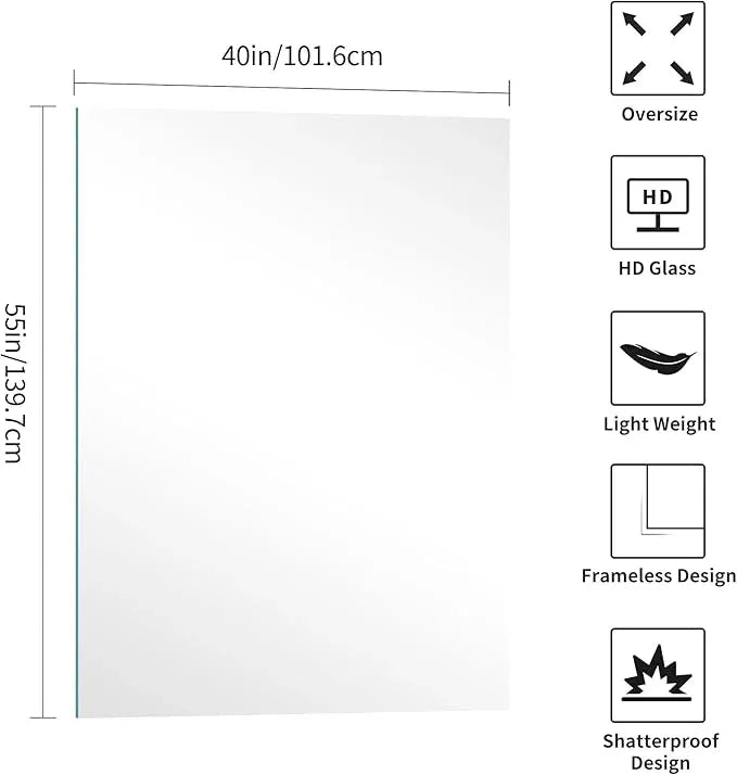 KOCUUY Large Frameless Mirror, 55"x40" Bathroom Mirror for Over Sink, Upgraded Shatterproof, Large Rectangle Unframed Mirror for Wall, Bedroom, Living Room, Entryway, Hang Horizontal/Vertical - ModernBath