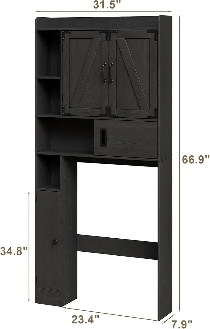 ChooChoo Over The Toilet Storage Cabinet, Farmhouse Bathroom Shelf Over Toilet with Adjustable Shelves, Above Toilet Storage Cabinet with Sliding Door for Bathroom, Laundry Room, Black - ModernBath