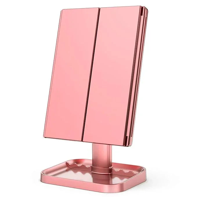 HUONUL Makeup Mirror Vanity with Lights, 2X 3X 10X Magnification, Touch Control, Trifold Mirror, Dual Power Supply, Gifts for Women, Wife, Mom, Teengirls(Rose Gold) - ModernBath