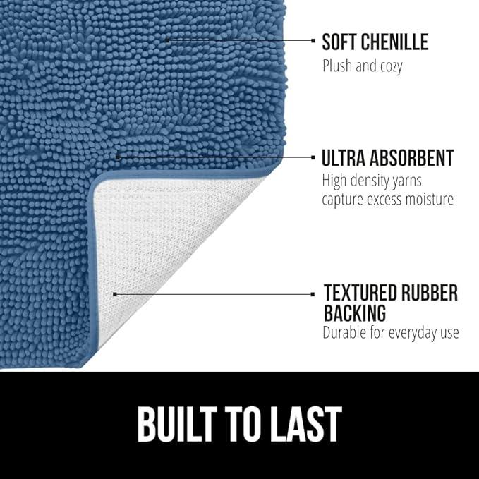 GORILLA GRIP Bathroom Rug Sets, Soft Chenille 2 Piece Area Rugs Set, Toilet Base Mat and 30x20 Carpet, Absorbent Microfiber Washable Mats Dry Quickly, Home Décor and Bath Room Accessories, Blue - ModernBath