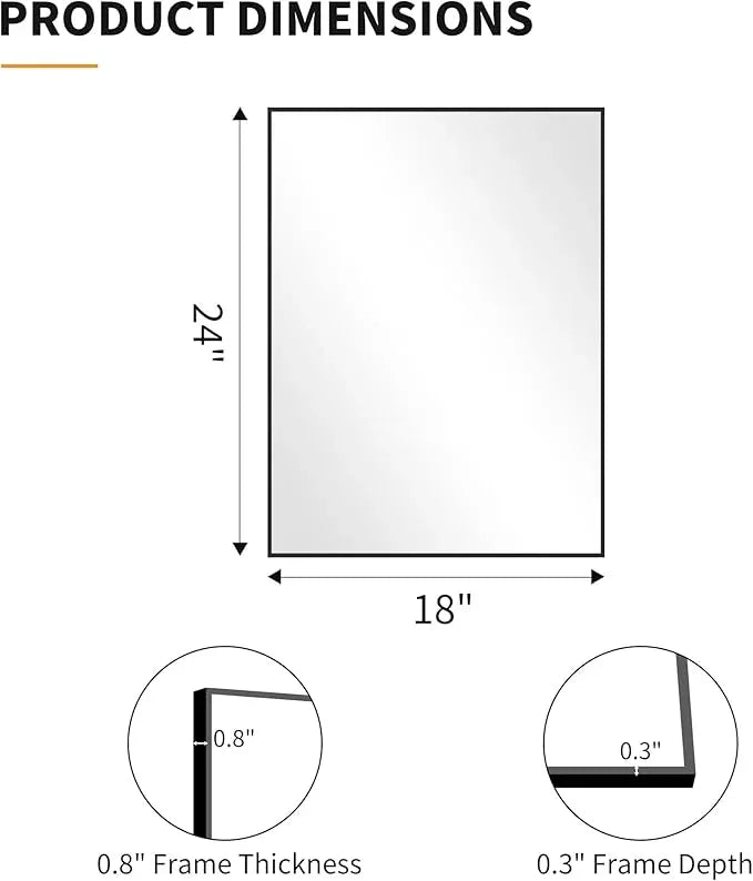 KOCUUY Black Bathroom Mirror, 24x18 Inch Rectangle Mirror for Over Sink, Modern Decorative Wall Mirror for Bedroom Living Room Bathroom, Hang Horizontal/Vertical - ModernBath