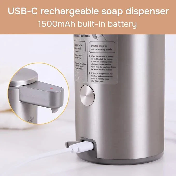 Automatic Soap Dispenser Stainless Steel with Sensor Infrared Soap Dispenser Electric IPX5 Waterproof USB-C Charging Motion Sensor for Kitchen & Bathroom, 9oz (Silver) - ModernBath